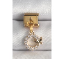 316L Çelik Gold Renk Sallantı Zirkon Taşlı Kelebek Detay Nomination Charm - TJ-BC1365