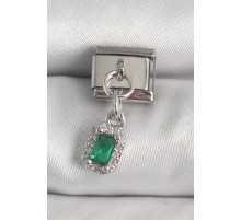 316L Çelik Gümüş Renk Sallantı Yeşik Kare Zirkon Taşlı Nomination Charm - TJ-BC1380