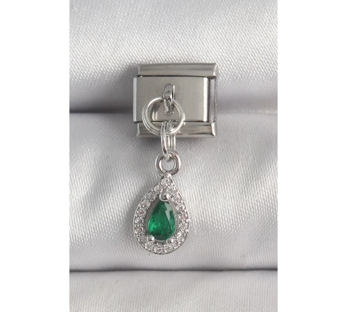 316L Çelik Gümüş Renk Sallantı Yeşil Zirkon Taşlı Damla Model Nomination Charm - TJ-BC1383 316L Çelik Gümüş Renk Sallantı Yeşil Zirkon Taşlı Damla Model Nomination Charm - TJ-BC1383