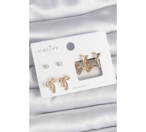 Pirinç Gold Renk Zirkon Taşlı Yıldız Model Fiyonk Detay 3 Çift Kadın Küpe Seti - TJ-BKP10624 Pirinç Gold Renk Zirkon Taşlı Yıldız Model Fiyonk Detay 3 Çift Kadın Küpe Seti - TJ-BKP10624