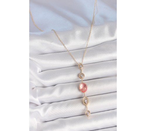 Pirinç Zincir Pembe Gold Renk Zirkon Taşlı Y Kolye - TJ-BKO10231