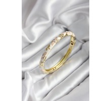 Mineli Pirinç Çiçek Desenli Zirkon Taşlı Gold Renk Kadın Kelepçe (çap 60 mm) - TJ-BB6986