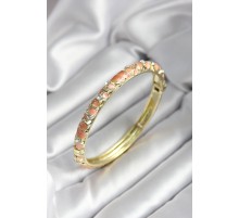 Mineli Pirinç Yavru Ağzı Çiçek Desenli Zirkon Taşlı Gold Renk Kadın Kelepçe - TJ-BB7017