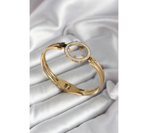 316L Çelik Zirkon Taşlı Çeyrek Takılabilir Model Gold Renk Kadın Kelepçe - TJ-BB7030 316L Çelik Zirkon Taşlı Çeyrek Takılabilir Model Gold Renk Kadın Kelepçe - TJ-BB7030