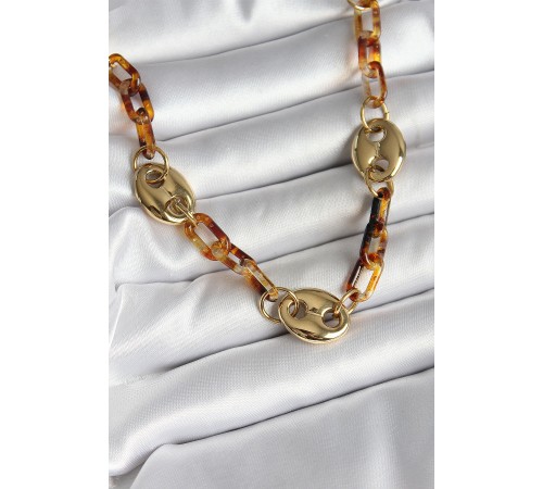 Leopar Desenli Mika Gold Renk Zincir Kadın Kolye - TJ-BKO10237 Leopar Desenli Mika Gold Renk Zincir Kadın Kolye - TJ-BKO10237