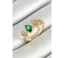 Pirinç Sıralı Damla Figürlü Zirkon Taşlı Gold Renk Ayarlanabilir Kadın Yüzük - TJ-BYK3784