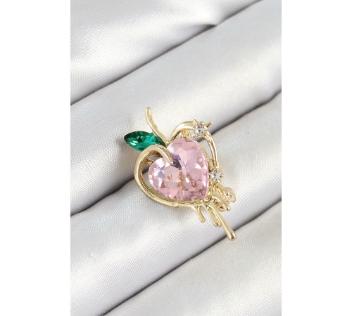 Pembe Ve Yeşil Zirkon Taşlı 3D Eriyen Kalp Figürlü Gold Renk Kadın Broş - TJ-BR438 Pembe Ve Yeşil Zirkon Taşlı 3D Eriyen Kalp Figürlü Gold Renk Kadın Broş - TJ-BR438