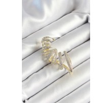 Pirinç Zirkon Taş Kaplamalı Sarmal Figürlü Gold Renk Kadın Sağ Kıkırdak Küpe - TJ-BKP10627