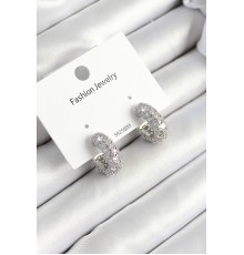 Pirinç Zirkon Taşlı Halka Model Gümüş Renk Kadın Küpe - TJ-BKP10633