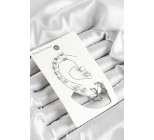 316L Çelik Kalp Figürlü Ve Zirkon Taşlı Gümüş Renk 7'li Çift Kadın Küpe Set - TJ-BKP10639