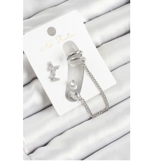 Pirinç Kelebek Figürlü Zirkon Taşlı Gümüş Renk 3'lü Kıkırdak Kadın Küpe Set - TJ-BKP10656