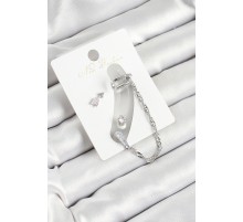 Pirinç Ok Figürlü Zirkon Taşlı Gümüş Renk 3'lü Kıkırdak Kadın Küpe Set - TJ-BKP10663