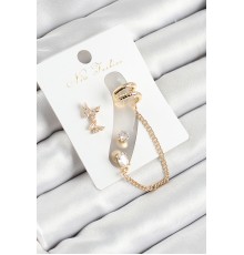 Pirinç Kelebek Figürlü Zirkon Taşlı Gold Renk 3'lü Kıkırdak Kadın Küpe Set - TJ-BKP10665