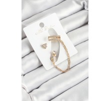 Pirinç Üçgen Figürlü Zirkon Taşlı Gold Renk 3'lü Kıkırdak Kadın Küpe Set - TJ-BKP10667
