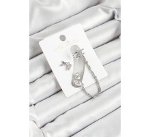 Pirinç Kelebek Figürlü Zirkon Taşlı Gümüş Renk 3'lü Kıkırdak Kadın Küpe Set - TJ-BKP10659
