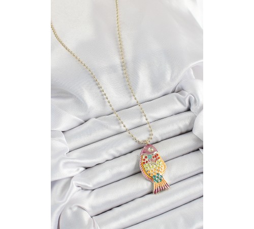 Pirinç Rainbow Balık Model Zirkon Taşlı Gold Renk Kadın Kolye - TJ-BKO10244