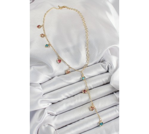 Pirinç Asorti Kalp Model Gold Renk Zirkon Taşlı Y Kolye - TJ-BKO10248 Pirinç Asorti Kalp Model Gold Renk Zirkon Taşlı Y Kolye - TJ-BKO10248