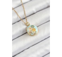 316L Çelik Zincir Açılabilir Sanatsal Vintage Çiçek Model Gold Renk Kadın Kolye - TJ-BKO10257