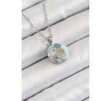 316L Çelik Zincir Açılabilir Sanatsal Vintage Çiçek Model Gümüş Renk Kadın Kolye - TJ-BKO10258