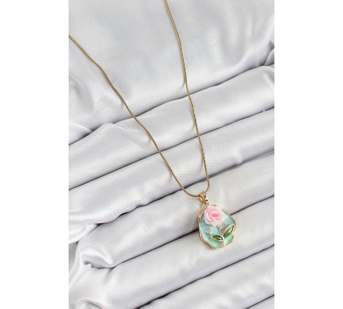 316L Çelik Zincir Zirkon Taşlı Pembe ve Yeşil Sanatsal Portre Gül Figürlü Beşgen Model Gold Renk Kadın Kolye - TJ-BKO10274 316L Çelik Zincir Zirkon Taşlı Pembe ve Yeşil Sanatsal Portre Gül Figürlü Beşgen Model Gold Renk Kadın Kolye - TJ-BKO10274