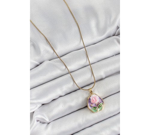 316L Çelik Zincir Zirkon Taşlı Pembe Ve Mor Sanatsal Portre Gül Figürlü Beşgen Model Gold Renk Kadın Kolye - TJ-BKO10275 316L Çelik Zincir Zirkon Taşlı Pembe Ve Mor Sanatsal Portre Gül Figürlü Beşgen Model Gold Renk Kadın Kolye - TJ-BKO10275