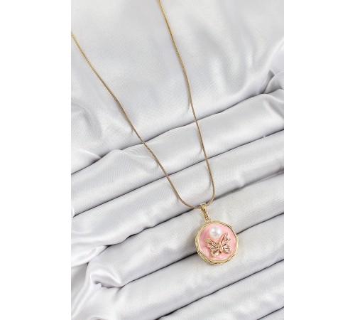 316L Çelik Zincir Zirkon Taşlı Pembe Sanatsal Portre İnci Detaylı Kelebek Model Gold Renk Kadın Kolye - TJ-BKO10276 316L Çelik Zincir Zirkon Taşlı Pembe Sanatsal Portre İnci Detaylı Kelebek Model Gold Renk Kadın Kolye - TJ-BKO10276
