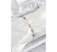 Pirinç Gold Renk Karışık Renk Kare Zirkon Taşlı Kadın Bileklik - TJ-BB7047