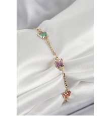 Pirinç Gold Renk Karışık Renk Kelebek Zirkon Taşlı Kadın Bileklik - TJ-BB7057