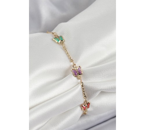 Pirinç Gold Renk Karışık Renk Kelebek Zirkon Taşlı Kadın Bileklik - TJ-BB7057 Pirinç Gold Renk Karışık Renk Kelebek Zirkon Taşlı Kadın Bileklik - TJ-BB7057