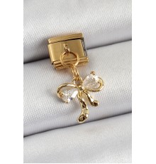 316L Çelik Sallantılı Zirkon Taşlı Fiyonk Model Gold Renk Nomination Charm - TJ-BC1400