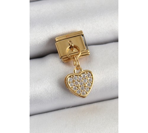316L Çelik Sallantılı Zirkon Taşlı Kalp Model Gold Renk Nomination Charm - TJ-BC1401 316L Çelik Sallantılı Zirkon Taşlı Kalp Model Gold Renk Nomination Charm - TJ-BC1401
