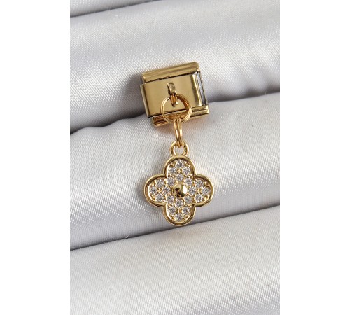 316L Çelik Sallantılı Zirkon Taşlı Yonca Model Gold Renk Nomination Charm - TJ-BC1405 316L Çelik Sallantılı Zirkon Taşlı Yonca Model Gold Renk Nomination Charm - TJ-BC1405