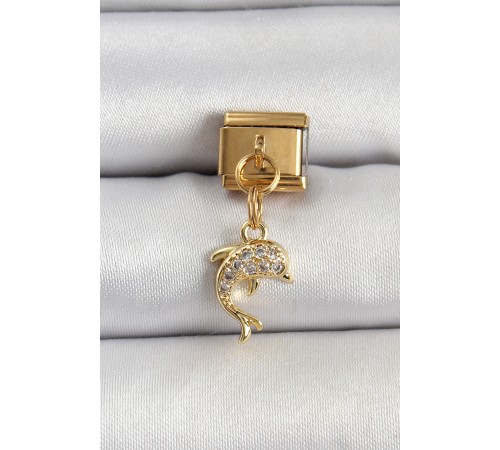 316L Çelik Sallantılı Zirkon Taşlı Yunus Balığı Model Gold Renk Nomination Charm - TJ-BC1407 316L Çelik Sallantılı Zirkon Taşlı Yunus Balığı Model Gold Renk Nomination Charm - TJ-BC1407
