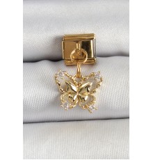 316L Çelik Sallantılı Zirkon Taşlı Kelebek Model Gold Renk Nomination Charm - TJ-BC1408