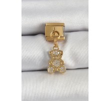 316L Çelik Sallantılı Zirkon Taşlı Ayıcık Model Gold Renk Nomination Charm - TJ-BC1413