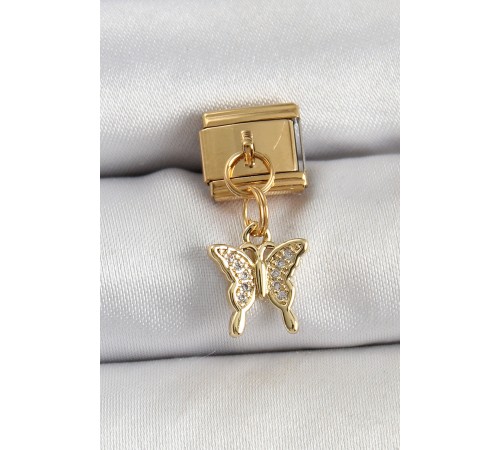 316L Çelik Sallantılı Zirkon Taşlı Kelebek Model Gold Renk Nomination Charm - TJ-BC1414 316L Çelik Sallantılı Zirkon Taşlı Kelebek Model Gold Renk Nomination Charm - TJ-BC1414