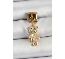 316L Çelik Sallantılı Zirkon Taşlı Ayıcık Model Gold Renk Nomination Charm - TJ-BC1421