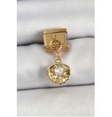 316L Çelik Sallantılı Zirkon Taşlı İstiridye Model Gold Renk Nomination Charm - TJ-BC1426