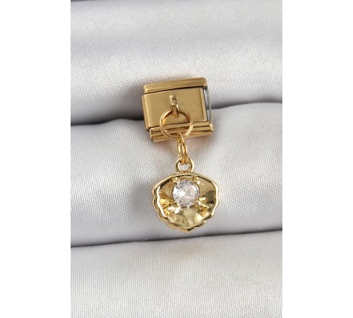 316L Çelik Sallantılı Zirkon Taşlı İstiridye Model Gold Renk Nomination Charm - TJ-BC1426 316L Çelik Sallantılı Zirkon Taşlı İstiridye Model Gold Renk Nomination Charm - TJ-BC1426