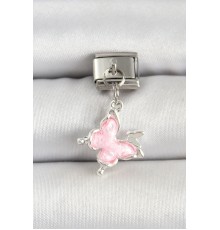 316L Çelik Gümüş Renk Pembe Kelebek Model Nomination Charm - TJ-BC1512