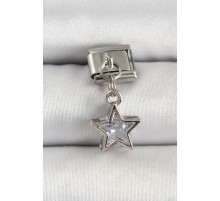 316L Çelik Gümüş Renk Zirkon Taşlı Yıldız Model Nomination Charm - TJ-BC1510