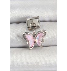 316L Çelik Gümüş Renk Pembe Kelebek Nomination Charm - TJ-BC1508