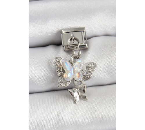 316L Çelik Sallantılı Zirkon Taşlı Kelebek Model Gümüş Renk Nomination Charm - TJ-BC1458 316L Çelik Sallantılı Zirkon Taşlı Kelebek Model Gümüş Renk Nomination Charm - TJ-BC1458