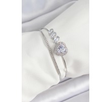 Pirinç Gümüş Renk Kalpli Zirkon Taşlı Kadın Bileklik - TJ-BB7065