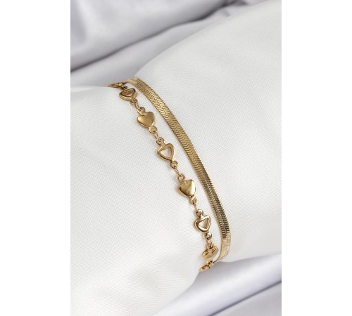 316L Çelik Gold Renk Kalpli Zincir ve İtalyan Zincirli 2'li Kadın Bileklik - TJ-BB7084 316L Çelik Gold Renk Kalpli Zincir ve İtalyan Zincirli 2'li Kadın Bileklik - TJ-BB7084