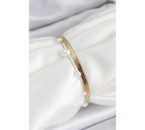 316L Çelik Gold Renk İncili ve İtalyan Zincirli Kadın Bileklik - TJ-BB7094 316L Çelik Gold Renk İncili ve İtalyan Zincirli Kadın Bileklik - TJ-BB7094