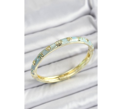Mineli Pirinç Gold Renk Mavi Renk Motifli Kadın Kelepçe - TJ-BB7180 Mineli Pirinç Gold Renk Mavi Renk Motifli Kadın Kelepçe - TJ-BB7180