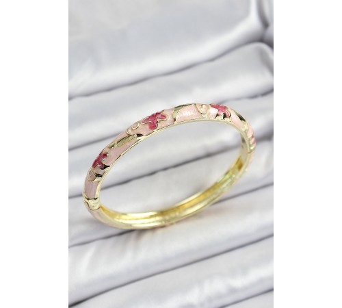 Mineli Pirinç Pembe Çiçek Motifli Kadın Kelepçe - TJ-BB7172 Mineli Pirinç Pembe Çiçek Motifli Kadın Kelepçe - TJ-BB7172