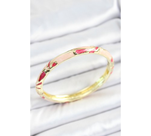 Mineli Pirinç Pembe Desenli Gold Renk Kadın Kelepçe - TJ-BB7113 Mineli Pirinç Pembe Desenli Gold Renk Kadın Kelepçe - TJ-BB7113