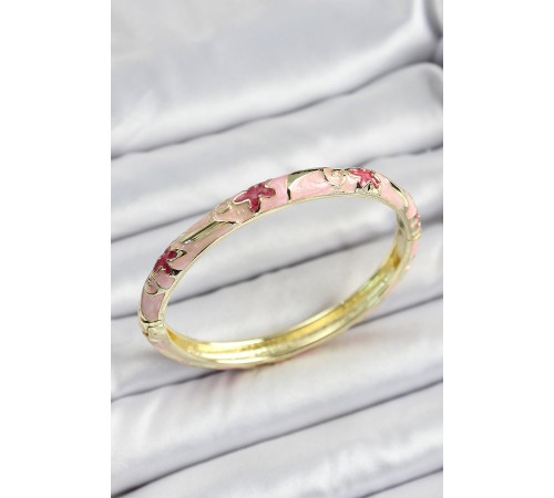Mineli Pirinç Pembe Çiçek Desenli Kadın Kelepçe - TJ-BB7161 Mineli Pirinç Pembe Çiçek Desenli Kadın Kelepçe - TJ-BB7161